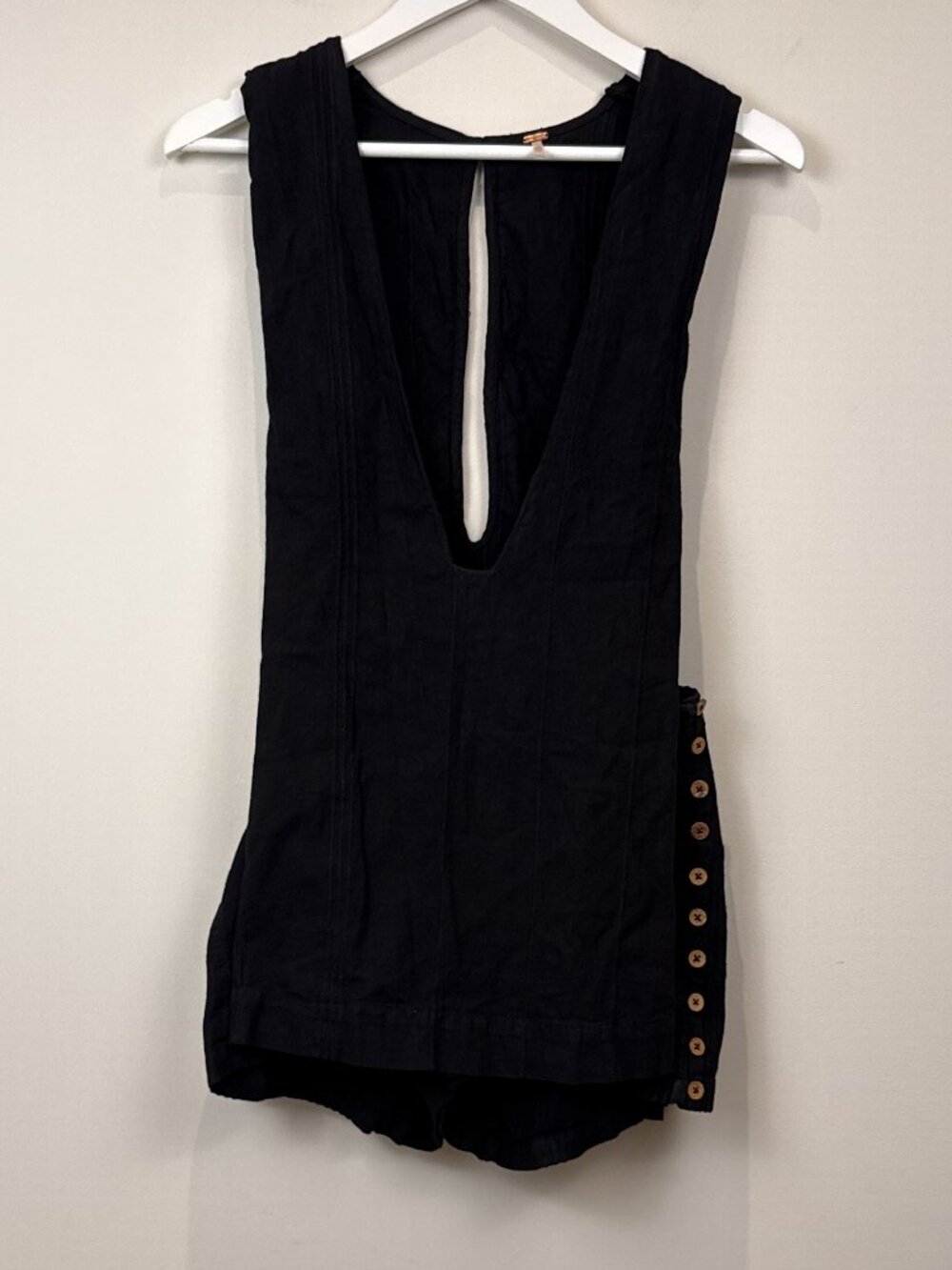 Free People Black Cotton Deep V Side Button Sleeveless Romper Jumpsuit Size XS